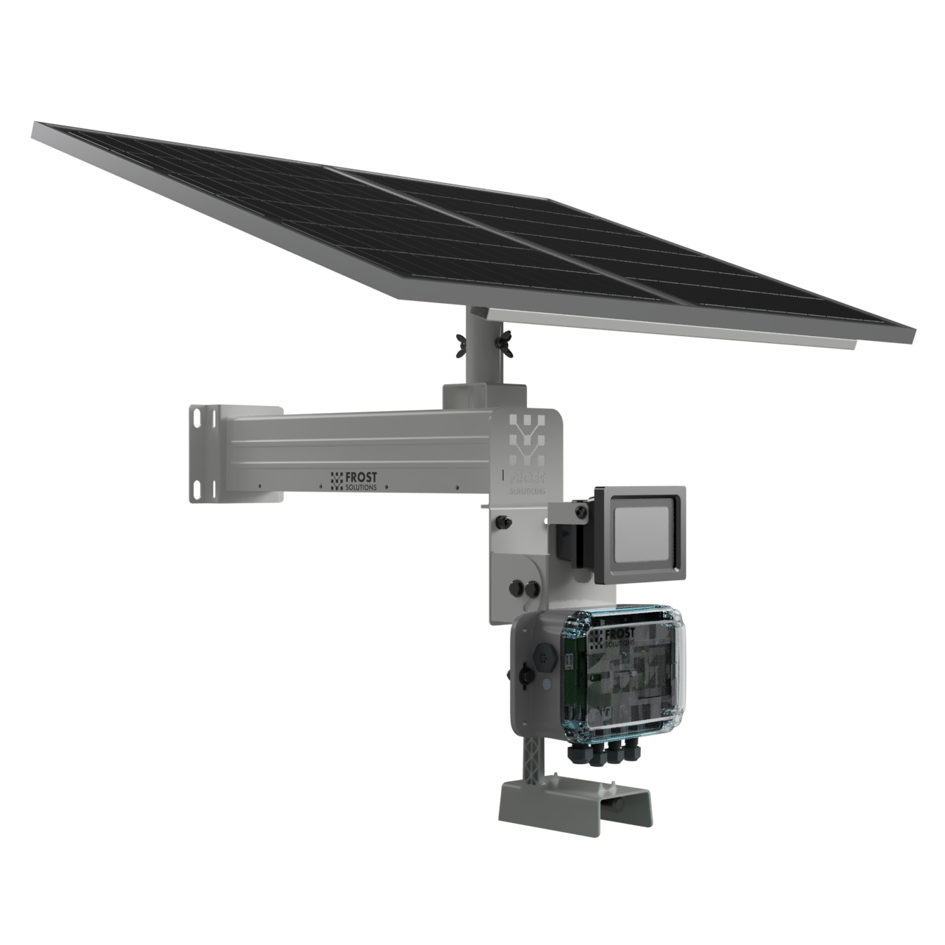 A mini weather station from Frost Solutions with a temperature sensor, camera, solar panel, and more.