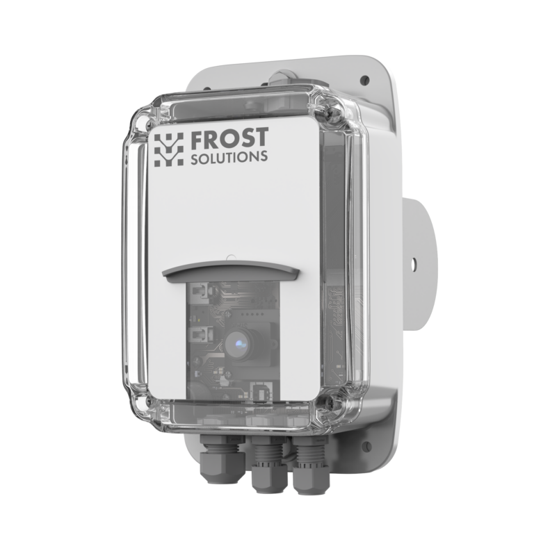 A small camera enclosed in a plastic housing with the Frost Solutions logo.